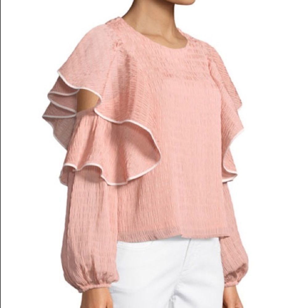 Club Monaco Ribbone Ruffle Blouson-Sleeve Blouse - Picture 2 of 9